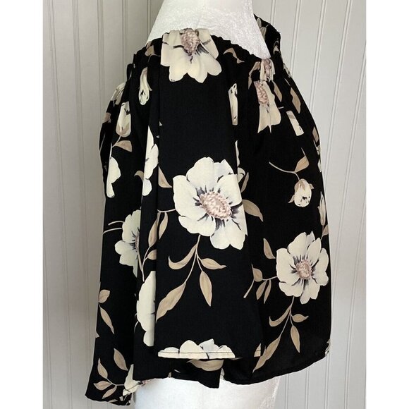 Lulus Womens Light Of Dawn Black Floral On Off Shoulder Split Back Cropped Top-L - Picture 8 of 15